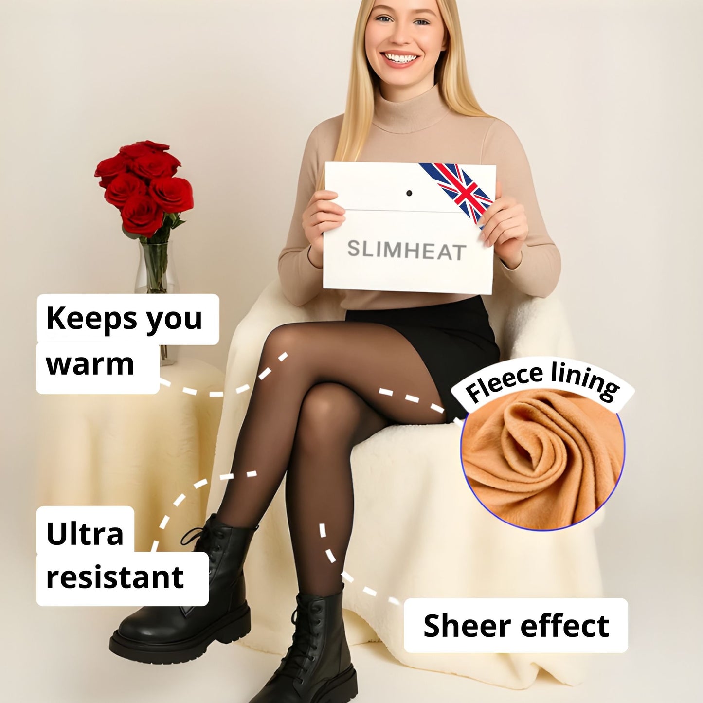 SlimHeat™ Thermal Tights | BareLegFX Look + Gentle Shaping Band