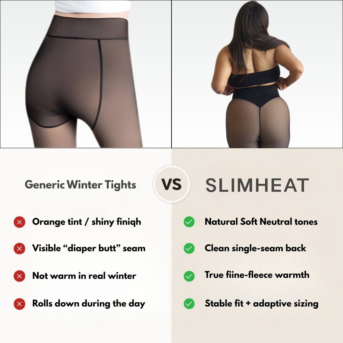 SlimHeat™ Thermal Tights | BareLegFX Look + Gentle Shaping Band